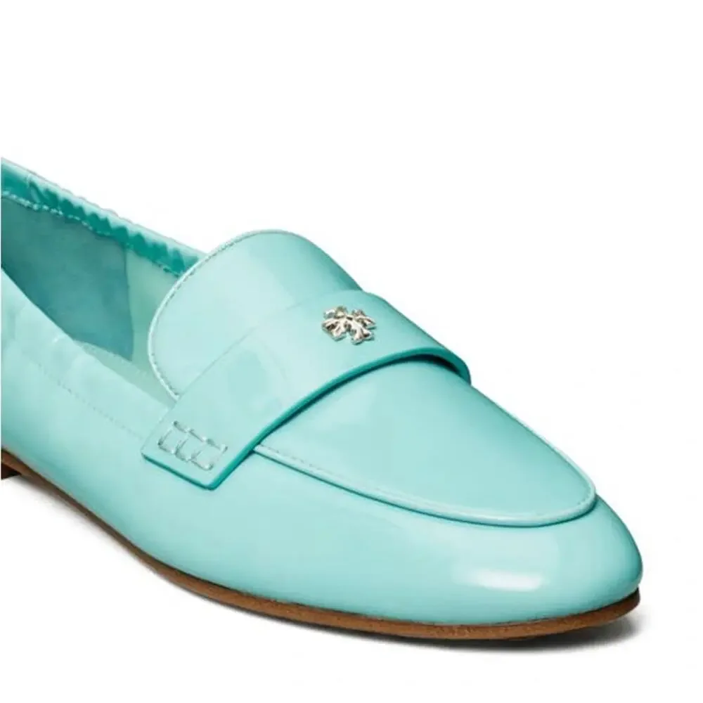 Tory Burch RARE Blue Silver Ballet Patent Leather Loafer Flat MistyAqua Spongy 5